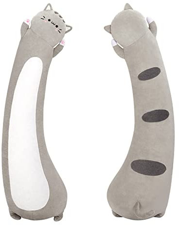 Mewaii 90CM Lange Katze Plüsch Kissen Gefüllte Tiere Squishy Kissen Plüsch Nette Kitty Stern Nacht Schlafen Umarmung Plüsch Kissen Weiche Spielzeug für Kinder (Grau)