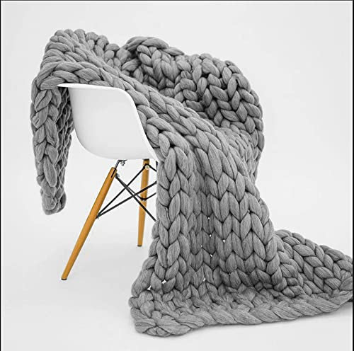 Grob gestrickte Decke, weiche, dicke Bettdecke, solider handgestrickter Überwurf, warmer und gemütlicher Überwurf für Haustier, Couch, Yoga, Matte, Bank, Stuhl, Bett, 80 x 100 cm, Grau