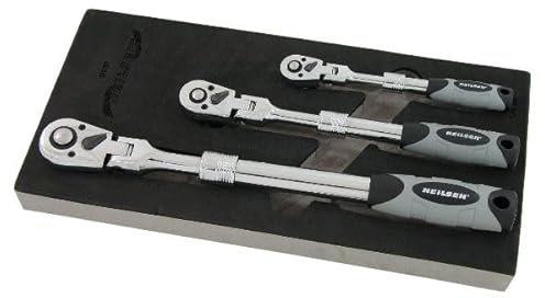 Neilsen CT5797 3pc Extending Ratchet with 18 Degree Swivel Head Set - Includes 1/4in, 3/8in, and 1/2in Drive with 72 Tooth Mechanism