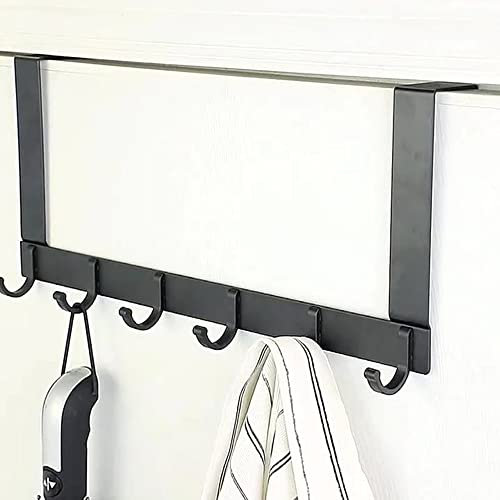 SystemsEleven Over Door Hooks Coat Hangers Over The Door Hooks Heavy Duty Door Hanger for Coats Robes Hats Clothes Towels Hanging Towel Rack Organizer (Black - 6 Hooks)