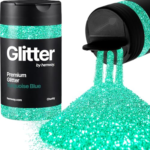 Hemway Turquoise Blue Glitter Shaker, 130g Chunky Glitter, Crafts 1/40 | for Resin & Epoxy Crafts for Decorating, Halloween, Christmas, Nail, Face, Art