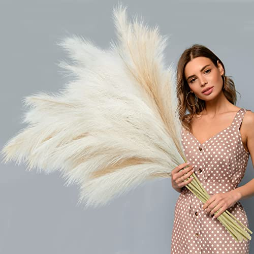 Ouddy Decor 8 Pcs 38''/97cm Tall Faux Large Pampas Grass Decor, Mixed Beige
