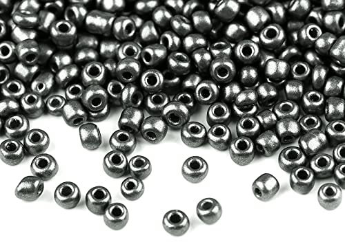 Rocailles Glasperlen metallic 50g Größe 8/0 3mm Perlen fädeln Schmuck basteln, Farbe:grau metallic