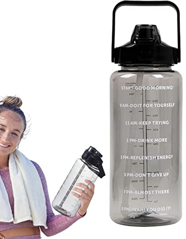 2l Trinkflasche Sport Wasserflasche, Auslaufsicher Wasserflasche 2 Liter, Water Bottle with Straw, Motivations Fitness Trinkflasche Mit Zeitmarkierung, Grosse Kapazität Wasserflasche Mit Stroh