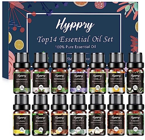 Hyppry Premium Grade Essential Oils Set 14 x 5ml, 100% Pure Natural Aromatherapy Essential Oils for Diffuser for Home Fragrance, Candle & Soap Making, Cleaning, Relaxing