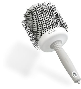 Olivia Garden Expert Blowout Shine – Weiß & Grau - 80 - Runde, antistatische Keramikbürste für glänzende und frizzfreie Blowouts