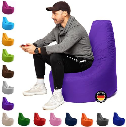 PATCH HOME Gamer Kissen & Lounge Sitzsack – befüllbar mit Reißverschluss, gefüllt mit Styropor, geeignet für In- & Outdoor. Perfekt als Gaming Sessel Sitzkissen (Lila, Ø 65cm x Höhe 70cm Junior)