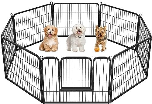 Yaheetech Parc pour Chien 8 Panneaux Enclos Chien Chiot Lapin Canard Petit Animale de Compagnie avec Porte Cage pour Chien Interieur Exterieur 80 x 60 cm
