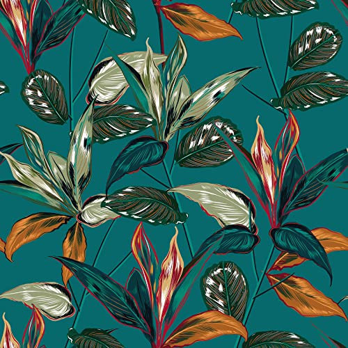 VaryPaper Tapete Blätter Grün Tropische Wandtapete 44.5cmx800cm Selbstklebende Tapete Blumen Dekofolie Möbelfolie Vintage Selbstklebend Wandtapete Badezimmer Wasserfest Fototapete Schlafzimmer Schrank