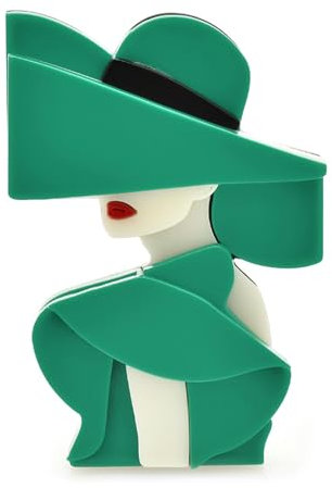2 pièces acrylique charmante dame broches pour femmes 2 couleurs porter chapeau moderne fille fête bureau broche broches cadeaux (Green)