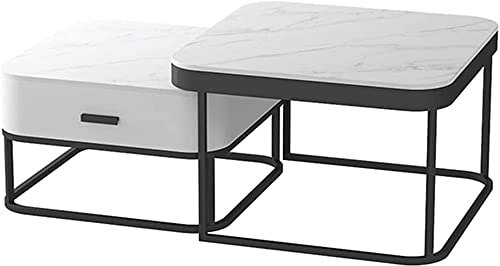 Table Basse Moderne avec Rangement Table Basse gigogne avec Pieds en Fer Solides et durables pour Le Balcon du Bureau du Salon (Couleur : Noir, Taille : 80 * 45+60 * 40cm)