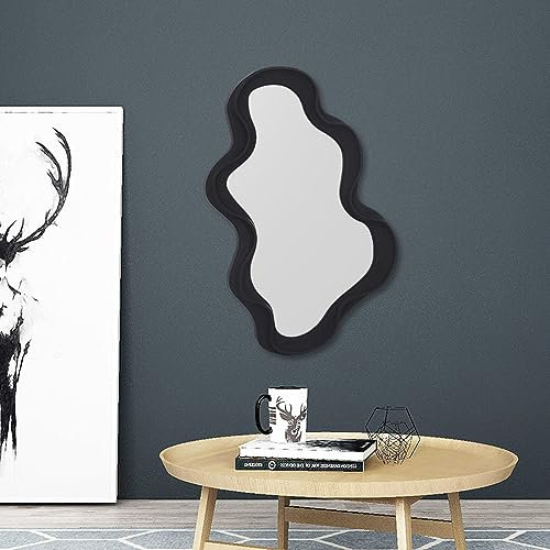 Hosoncovy Unregelmäßiger Rahmen Wand hängender Spiegel Dekorativer Spiegel Make-up Spiegel Eitelkeitsspiegel für Badezimmer Wohnzimmer Schlafzimmer (Schwarz)