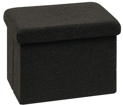 Bonlife Sitzhocker Sitzwürfel mit Stauraum, Faltbare Sitzwürfel mit Deckel, Fleece Fußbank Truhen Aufbewahrungsbox, Schwarz, 42x32x32cm