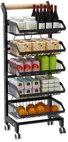 Heikoeco® Servierwagen mit Rollen,Gemüseregal für Küche, Abnehmbar Küchenwagen,Rollwagen mit 5 Etagen für Badezimmer,Küche,Büro,Supermarkt