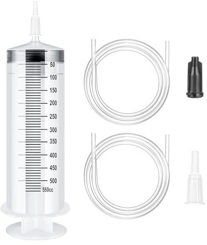 OFFCUP Großer Spritze 500ml, Kunststoffspritze mit 2 Schlauch und Stopfen und Baggerschlauch, Dosierspritze den Flüssigkeitstransfer für Experimente Wiederverwendbare flüssige Plastikspritze