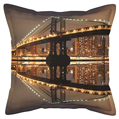 KIROJA New York Manhattan Bridge Night Luxus-Kissen mit Kisseneinsatz, Sofakissen, für drinnen und draußen, Sofa, Bett, Deko-Kissen