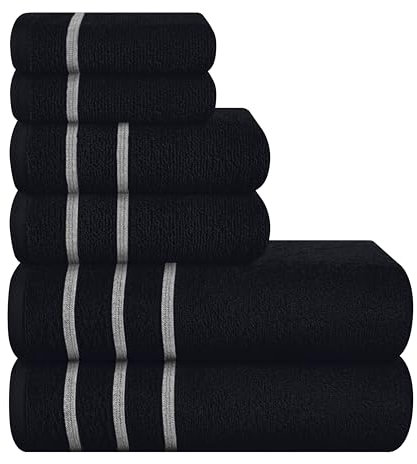 MyOwn Ultra Soft 6er-Pack Baumwoll-Handtuch-Set, enthält 2 übergroße Badetücher 70 x 140 cm, 2 Handtücher 40 x 60 cm und 2 Waschbetten 30 x 30 cm, Schwarz