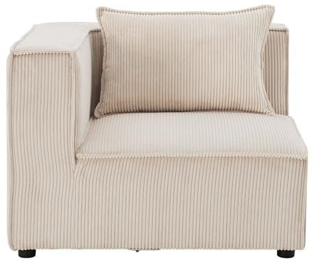 Juskys Ecksofa Links Domas - modulares Sofa in Cord Beige - Wohnzimmer Couch mit Armlehne & Kissen - Modulsofa 130 kg belastbar - Wohnlandschaft