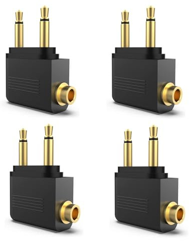 4 Stück Flugzeug Adapter Kopfhörer,Kopfhörer Adapter Flugzeug,Airline Adapter Gold überzogen,Kopfhörer Flugzeug,Adapter Flugzeug Kopfhörer 3,5 mm Stereo Buchse Audio für Kopfhörer für alle Airlines