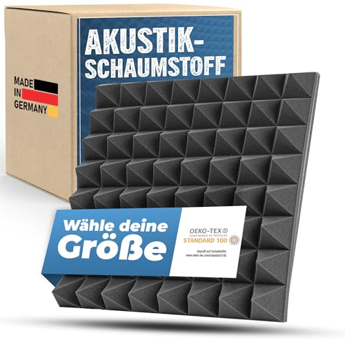 saarschaum Akustikschaumstoff Paneele – Effektive Schallabsorption – Pyramidenschaumstoff 100 x 100 x 7 cm, Dunkelgrau