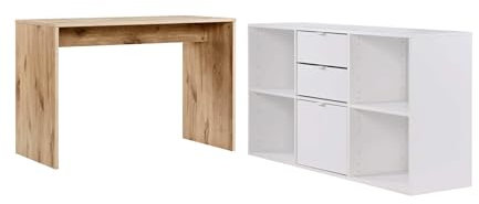 mokebo Schreibtisch klein in Eiche/Weiß mit Schubladen & Fächern 'Der Produktive', auch als Computertisch oder Arbeitstisch im Büro, Kinderschreibtisch oder Gaming Tisch 112x77x54 (B/H/T in cm)