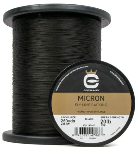 CORTLAND Micron Fliegenschnur-Rückseite für Süß- und Salzwasser, langlebig, eng, rund, glatt, reibungsarme Oberfläche, dehnbar, praktisch verhedderungsfrei, Schwarz, 9 kg / 220 m