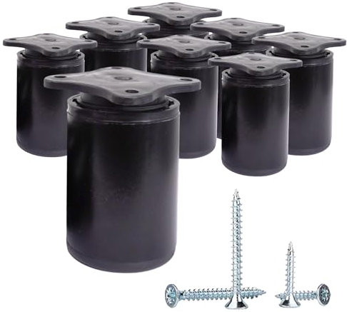 SKIR'CO Lot de 8 pieds de meubles ronds en aluminium réglables en hauteur, hauteur 6 cm, diamètre 40 mm, vis incluses