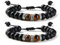 KRFY Mens Handmade Elastic Rope Beaded Bracelet - Adjustable Lava Stone Black Tiger Eye - Thoughtful Present for Men