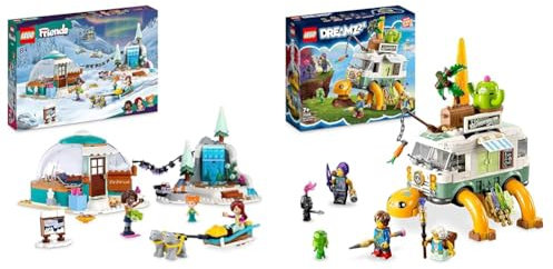 LEGO Friends Ferien im Iglu Set mit Camping-Zelt, 2 Schlittenhunden & DREAMZzz Mrs. Castillos Schildkrötenbus, baue das Wohnmobil-Spielzeug