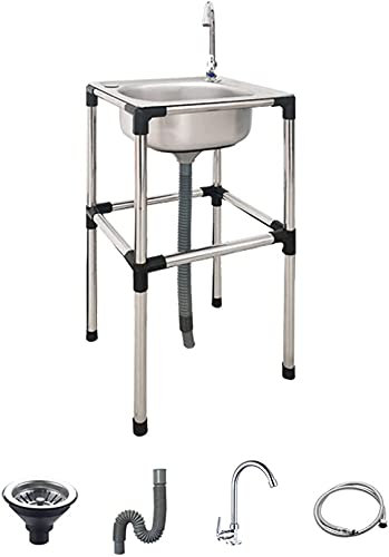 Cucina Sink Singola Ciotola Cucina Sink Bar Prep Sink Free Standing Lavanderia Stretto Lavandino Con Staffa Faucet (37X32X75Cm)