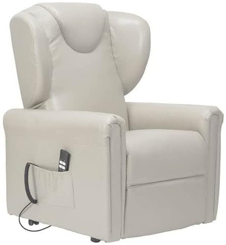 Sime LV-P2 ANPASSBAR relaxsessel elektrisch Vertikal, 2 Motoren, unabhängig verstellbare Rückenlehne, Fußbrett 2 Räder Bergere Sitzhöhe 10 cm verstellbar Leder elektrische aufstehhilfe Beige