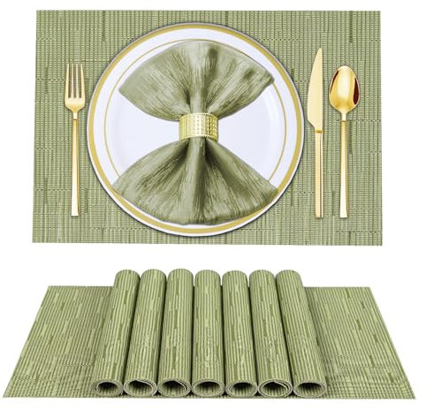 LIFEWAER Tovagliette Colazione Plastica Set di 6 Tovagliette Americane Lavabili Tovagliette Personalizzate Sottopiatti Pranzo per Tavolo da Cucina,S02 Verde