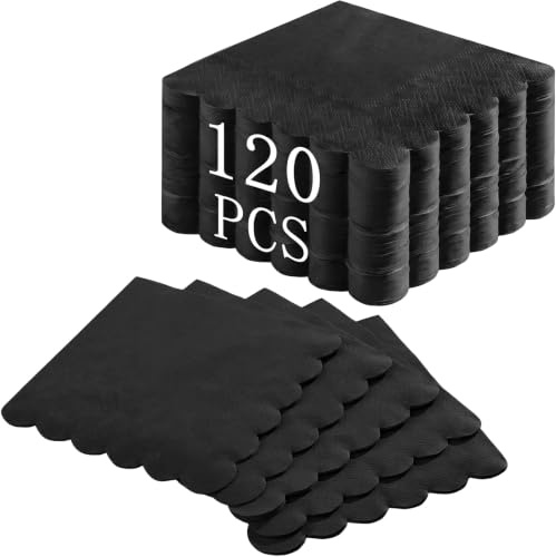 120 Stück Schwarze Servietten 25 x 25cm, 2-Lagige Gewellt Papierservietten Schwarz Servietten Geburtstag Einwegservietten für Geburtstag, Catering, Alltagsgeschirr, Bars und Partys