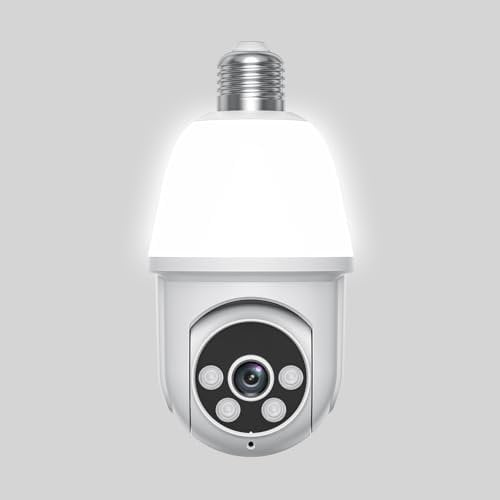 1080p Light Bulb Security Camera, Live View, AI Human Detection, 2-Way Audio, Color Night Vision, Cloud Storage, Spotlights, Indoor Outdoor Surveillance, 360° Panoramic Dome Cam,