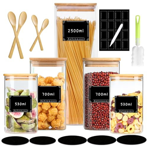 Cotreasure Botes Cocina Almacenaje,Tarros de Cristal con Tapa,Botes Especias,Para Almacenar Harina, Avena, Cereales, Espaguetis (32)