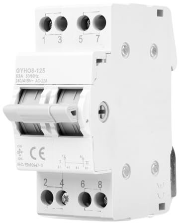 Interruptor de transferencia, Interruptor de transferencia de doble potencia, 2P 63A interruptor de transferencia manual de doble potencia 35mm interruptor de aislamiento montado en riel DIN 240V AC