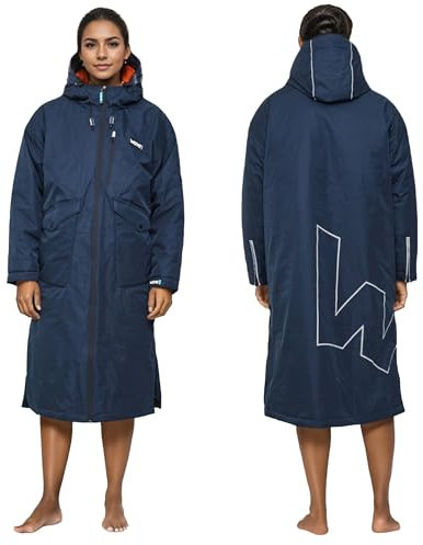 WAVE Oversized Waterproof Fleece-Lined 3 in 1 Changing Robe | Quick Dry Wetsuit Changing Coat | Unisex (UK, Alpha, XL, Regular, Regular, Navy)