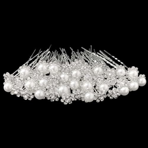 20Pcs Bridal Pearl Flower Crystal Rhinestone Hair Pins Clips - Wedding Bridesmaid Hair Accessories for Women Girls