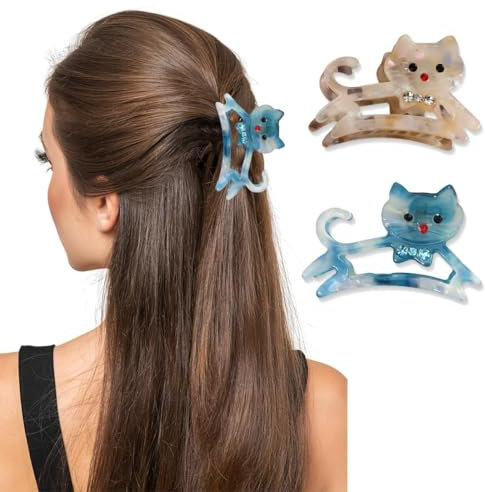 Pinces à Cheveux, épingle à Cheveux Chat, Petites Pinces à Cheveux pour Femme, Pinces à Cheveux Rectangulaires pour Cheveux Carrées pour Cheveux pour Femme (bleu + abricot)