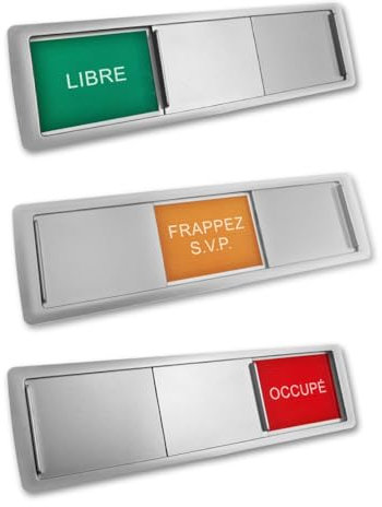 Plaque de porte Libre-Frappez S.V.P.-Occupé argenté, dimension d’environ 178 x 50 mm