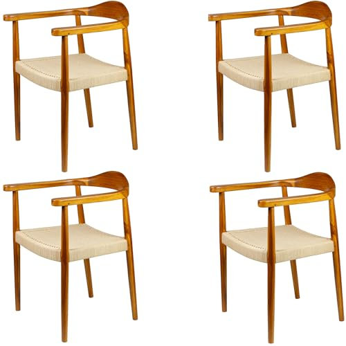 Casa Moro Stühle Esszimmer 4er Set, Holzstühle mit Armlehne - Wohnzimmer Stühle Holz Geflecht Walnuss