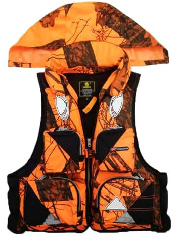 FOVIGUO Schwimmweste für Erwachsene, verstellbar mit Kreuzgurt Sicherheitsschwimmweste Rettungsweste zum Meeresangeln Driften Schnorcheln(Light Brown,L)