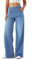 LaiEr Damen Denim Hose mit weitem Bein, hohe Taille, gerades Bein, lockere Passform, Unregelmäßiger handgeriebener Katzenschnurrhaarverlauf hohe Elastizität Casual Jeans(Light BlueL)