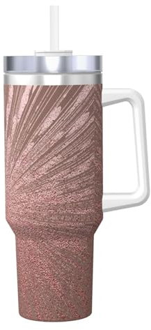ESASAM Tasse à glace rose doré rose de 1 200 ml avec poignée, portable, peut garder au chaud et au frais