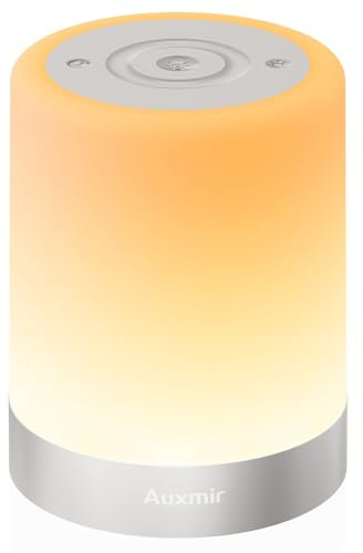Auxmir Nachttischlampe Nachtlicht Touch Dimmbar, 3000mAh Tischlampe Kabellos USB Aufladbar mit 256 RGB Farben 4 Modi, Timing Funktion, LED Stilllicht Lampe für Kinder Deko Schlafzimmer Camping, Silber