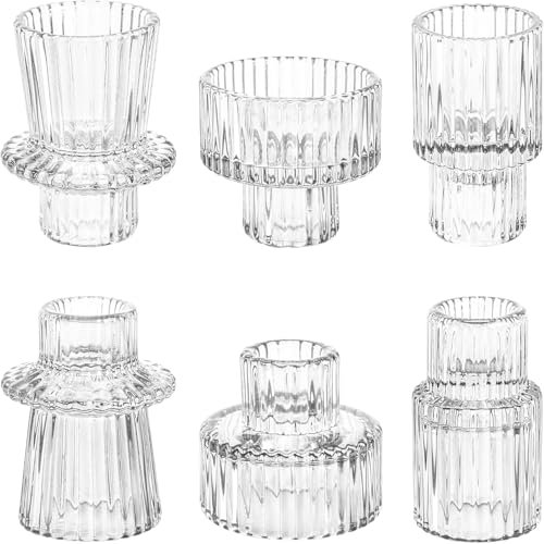 Doolitt Kerzenständer Set,Votiv Glas,Kerzenhalter, Stabkerzenhalter Dekoration,Tafelaufsatz für Tisch,Kristall-Teelichthalter für Zuhause,Abendessen,Hochzeit,Party,Festival (6, Transparent)