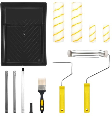 Paint Roller Set with Extension Pole, Professional Paint Roller and Tray Kit, 9-Inch Paint Roller Set Paint Brush Tray 4 Roller Sleeves for Roller Kit for Painting Walls Ceilings Doors Decorations