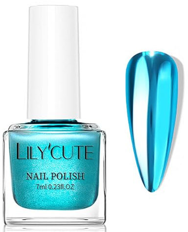 Virellay Blau Spiegel Nagellack Metallic Glänzende Chrom Nagellack Kein UV Benötigt für Frauen (Blau, 7 ML)