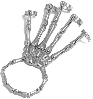 1 Stück Halloween Skelett Hand Armband Punk Rock Gothic Halloween Schmuck Damen,Hip Hop Punk Finger Ring Link Armband Skelett Hände Armbands mit Verstellbarem Ring Cosplay Requisite Party Schmuck