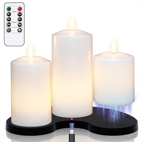 Eldnacele Rechargeable LED Pillar Candles with Remote, Rechargeable Flameless Candles with Charging Base, Real Wax Candles Table Centerpieces for Christmas Decorations Home Decor